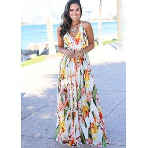 SOLD-White Floral Maxi dress